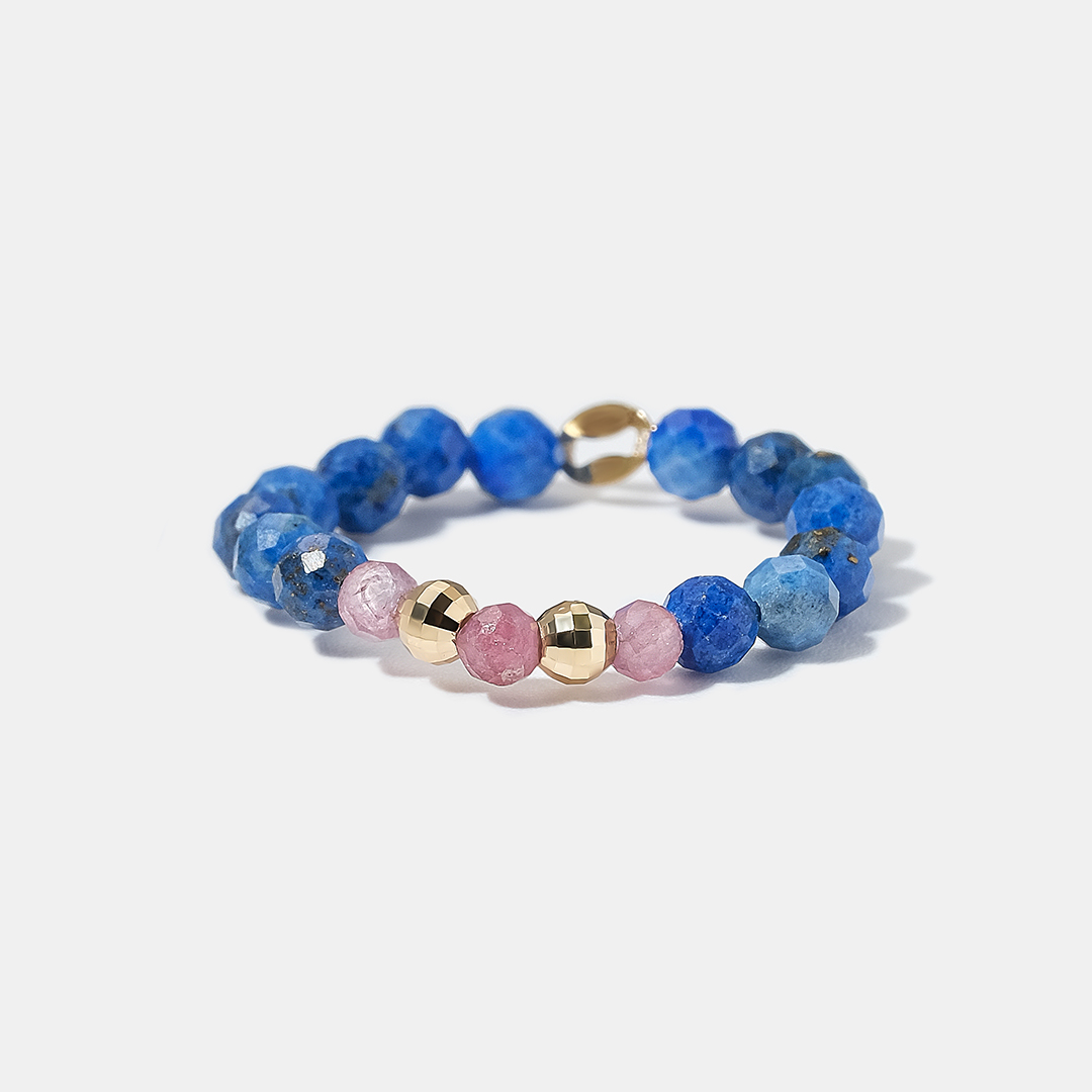 Кольцо из желтого золота с лазуритами и турмалинами