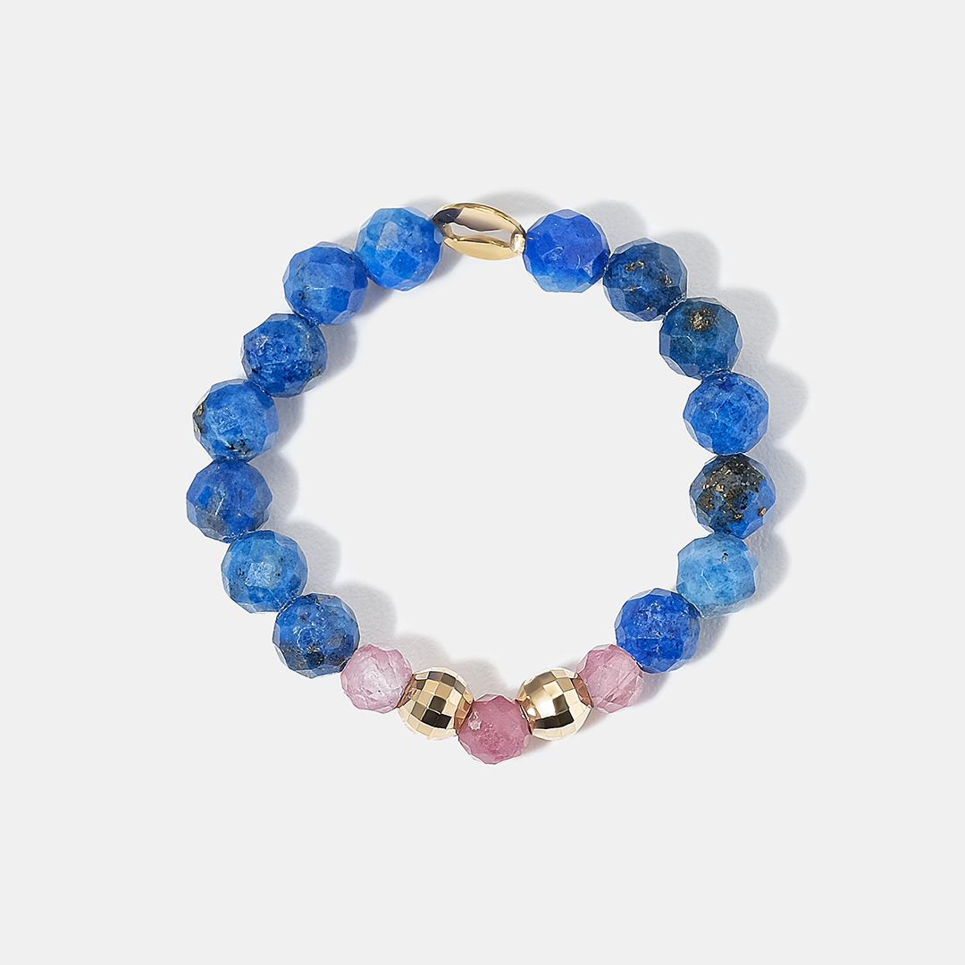 Кольцо из желтого золота с лазуритами и турмалинами