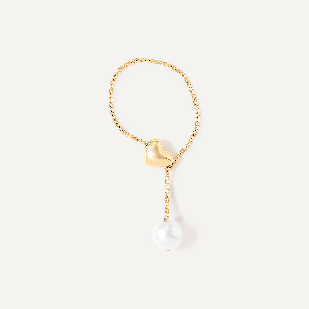 Кольцо из желтого золота с жемчугом Акойя "Сердце"