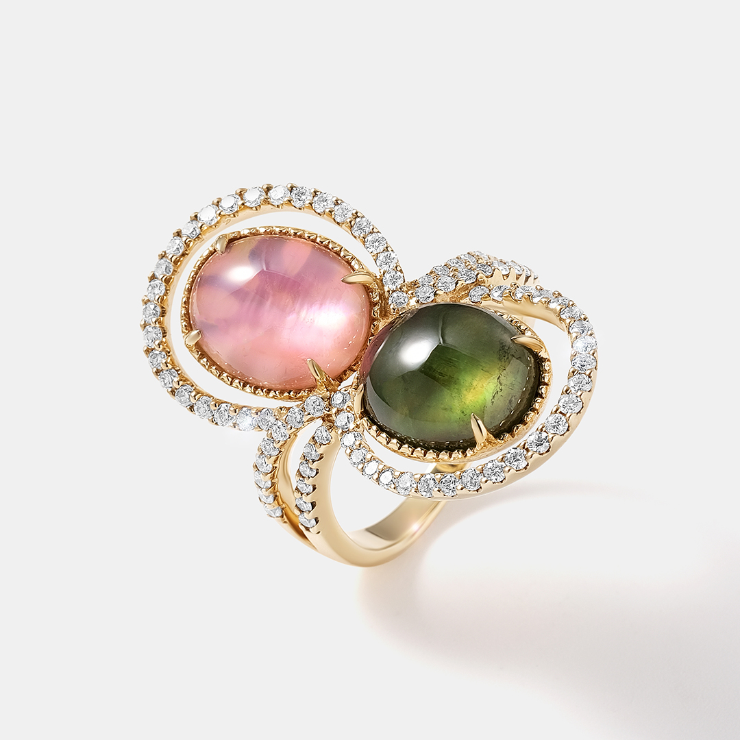 Кольцо из желтого золота с турмалинами