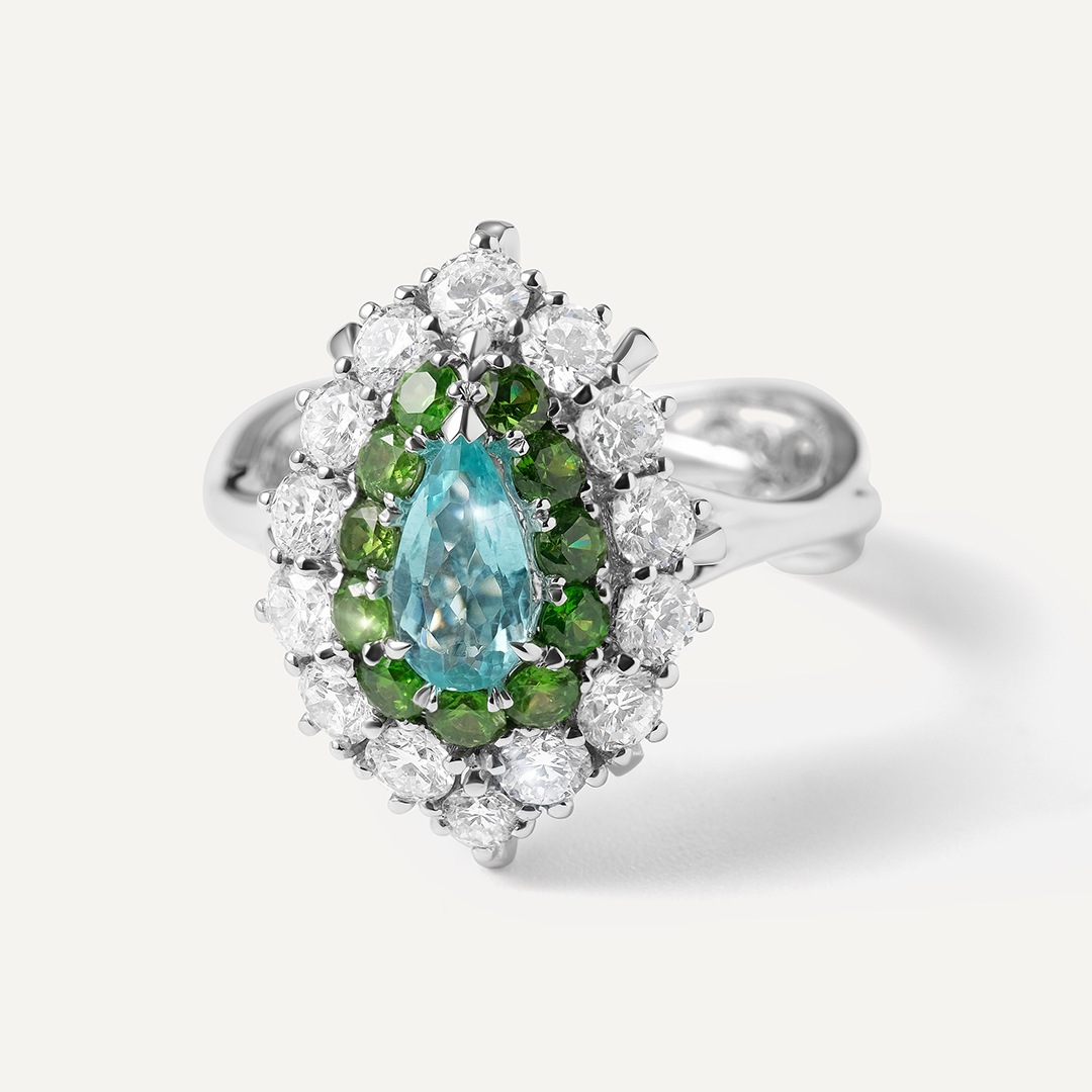 Кольцо из белого золота с турмалином Параиба