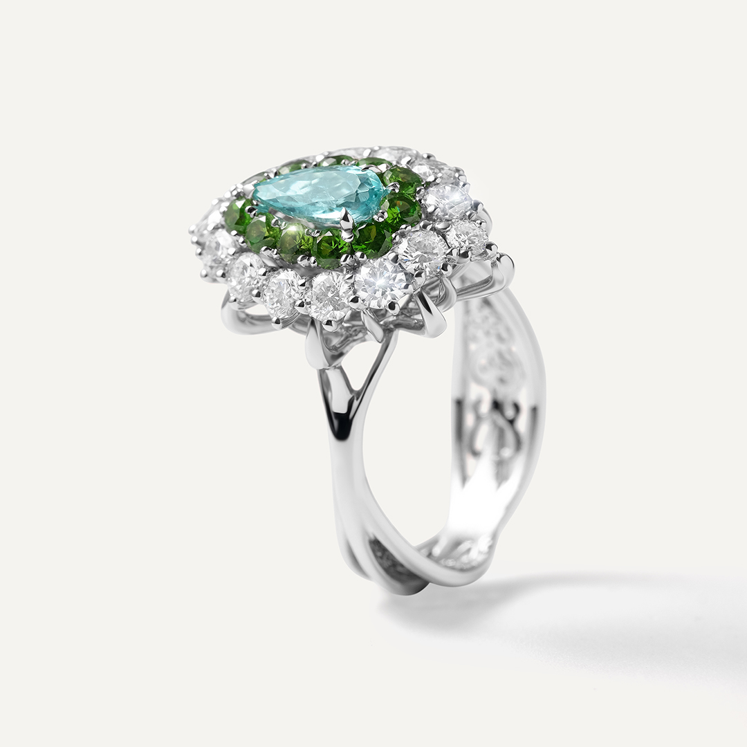 Кольцо из белого золота с турмалином Параиба