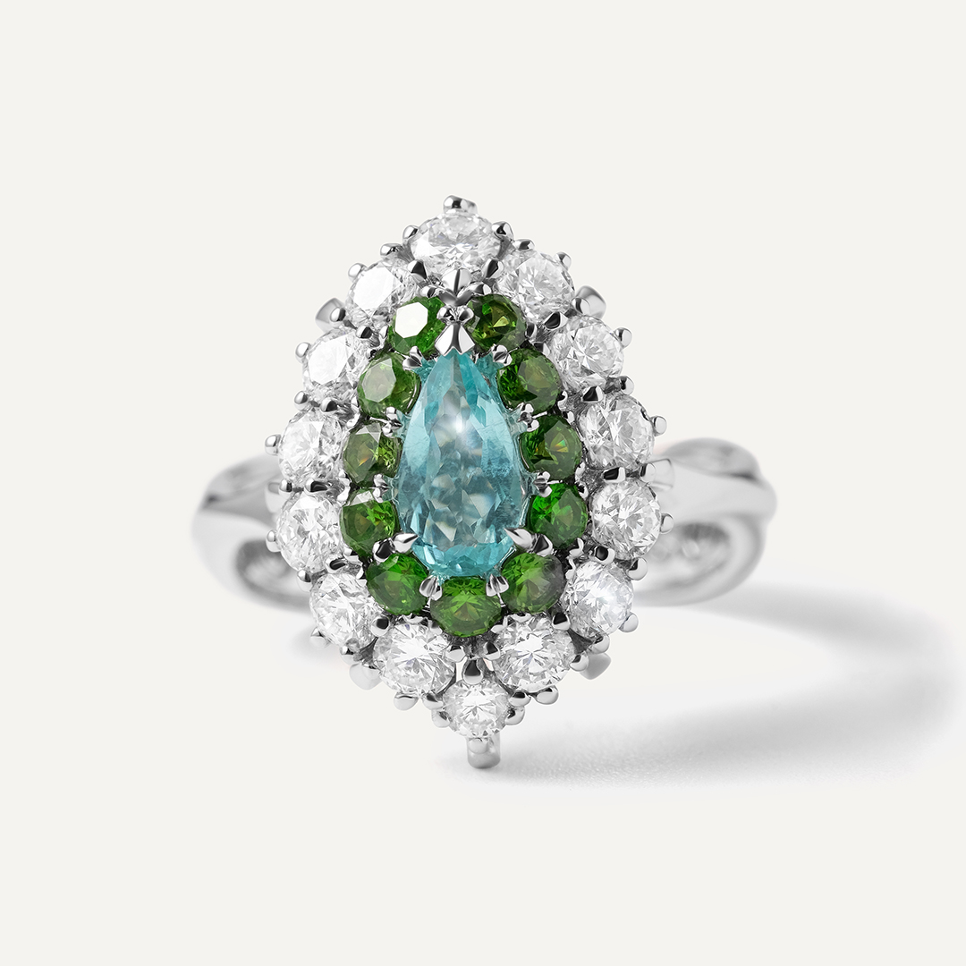 Кольцо из белого золота с турмалином Параиба