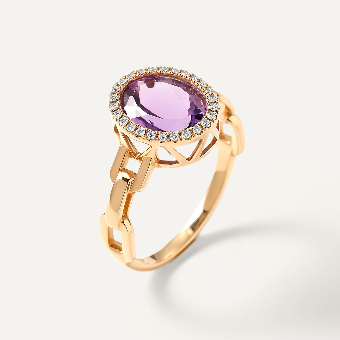Кольцо из желтого золота с аметистом