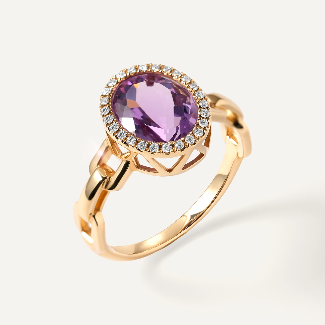 Кольцо из желтого золота с аметистом