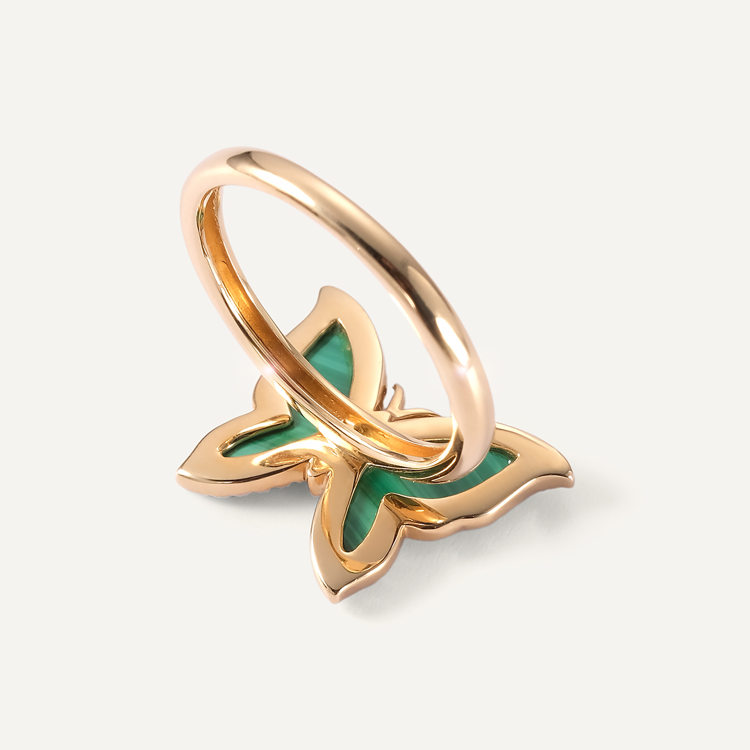 Кольцо из желтого золота с малахитами "Бабочка"