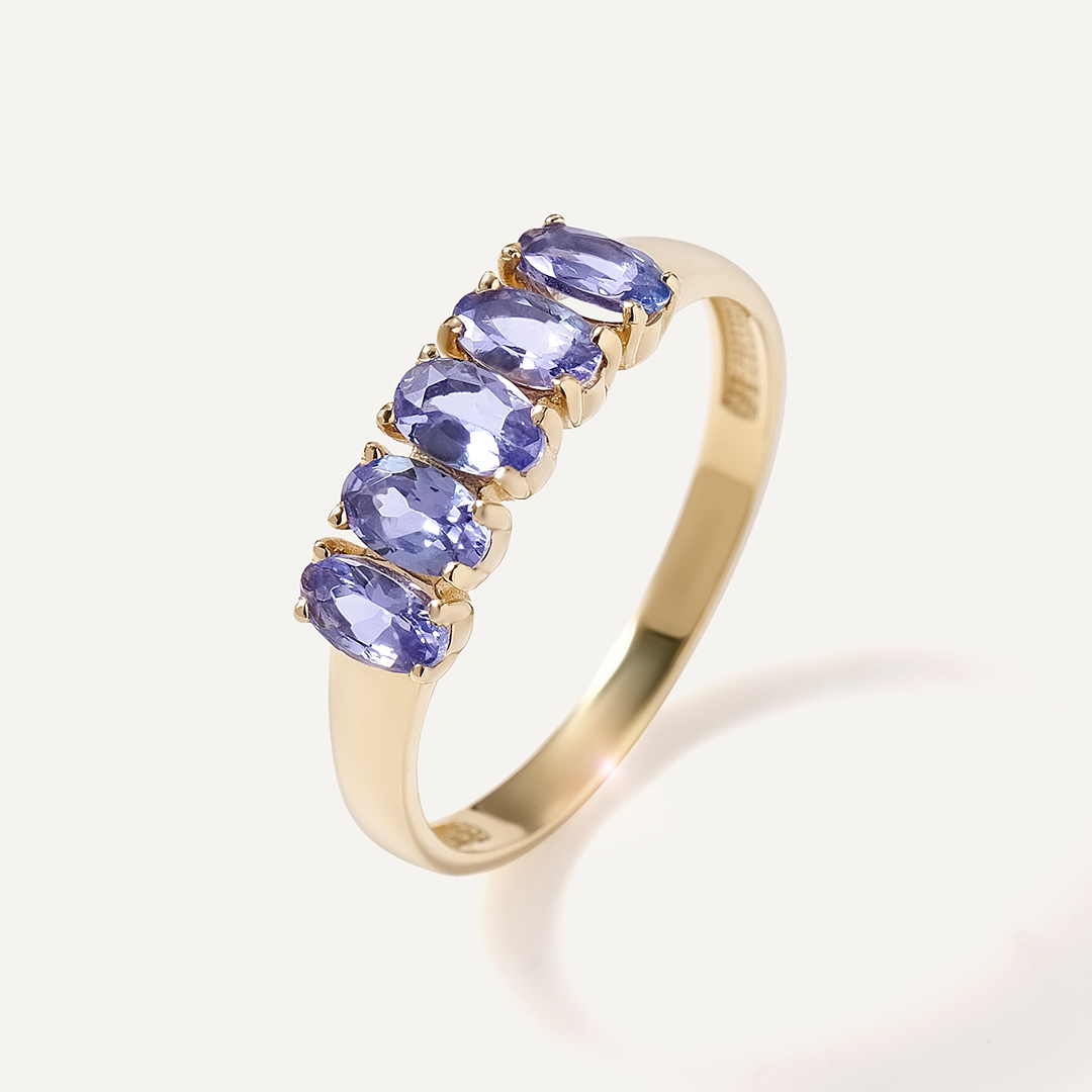 Кольцо из желтого золота с танзанитами