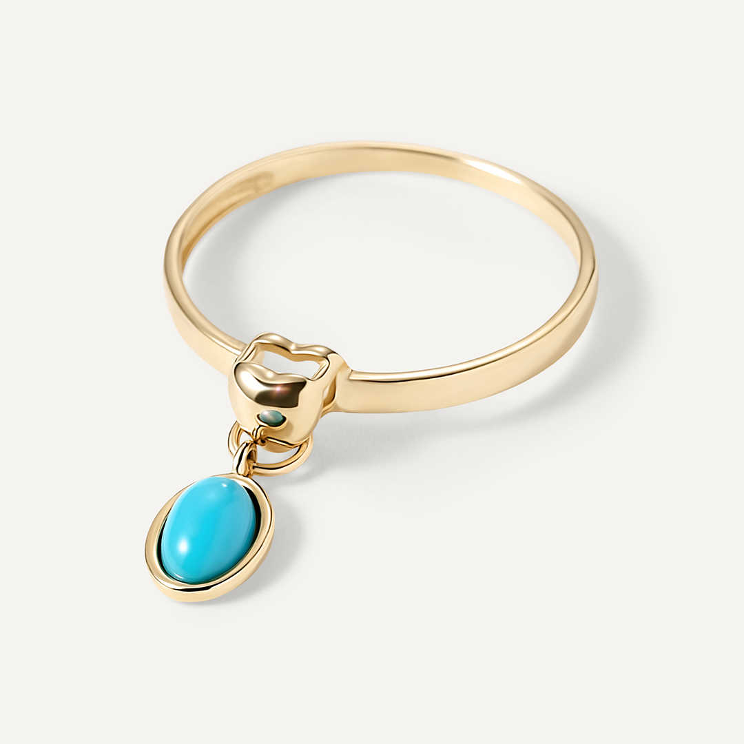 Кольцо из желтого золота с бирюзой "Сердце"