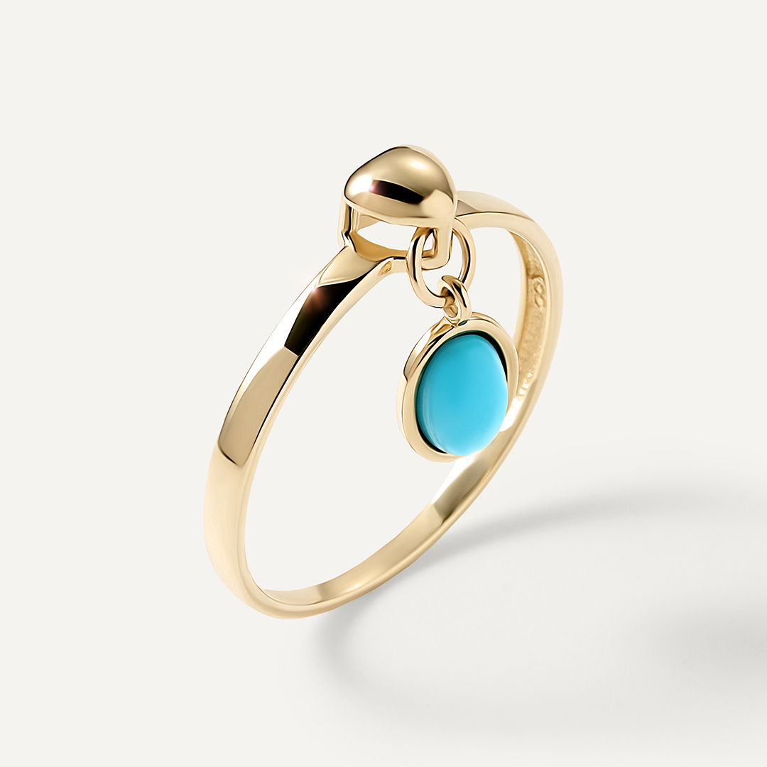 Кольцо из желтого золота с бирюзой "Сердце"