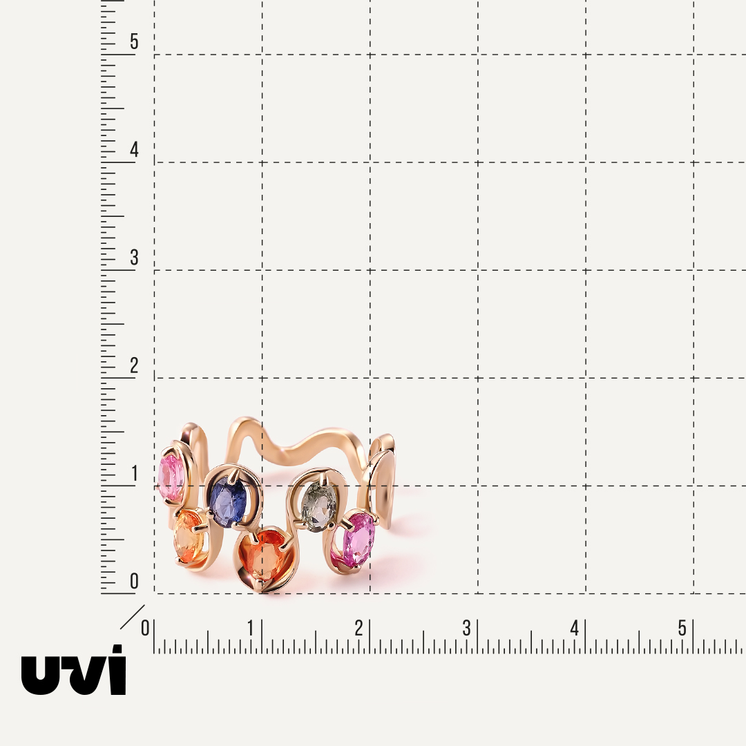 Кольцо из желтого золота с цветными сапфирами