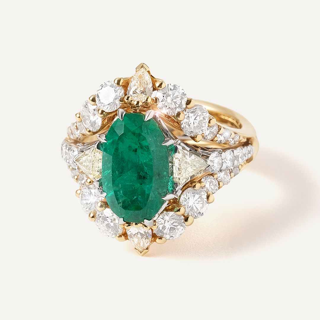 Кольцо-трансформер из золота с изумрудом и бриллиантами