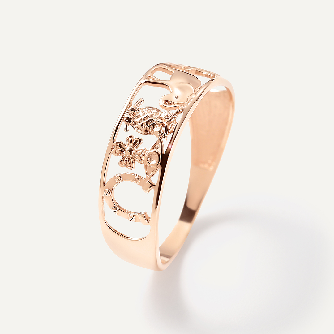 Кольцо из золота "Символы счастья и удачи"