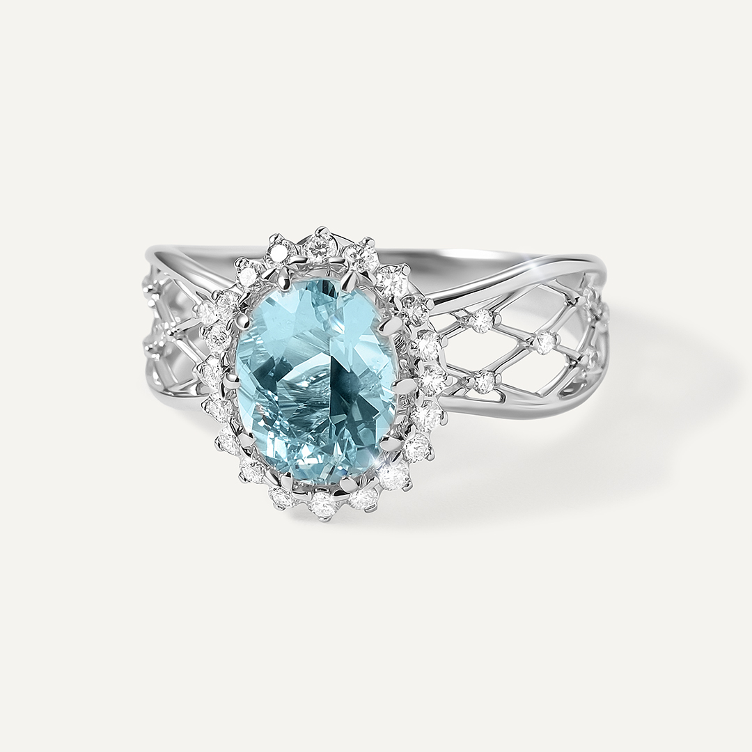 Кольцо из белого золота с аквамарином