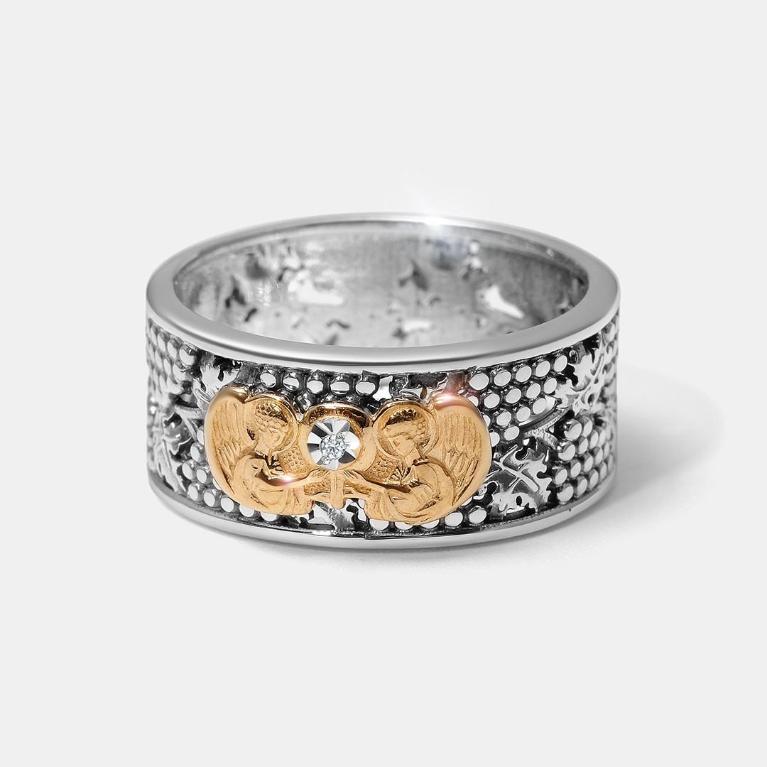 Серебряное кольцо с бриллиантом "Двое едины"