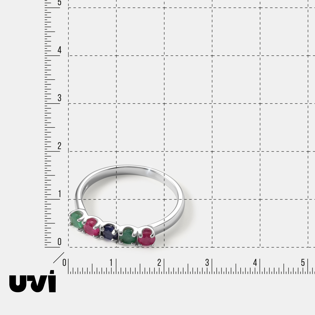 Серебряное кольцо с изумрудами, рубинами и сапфиром