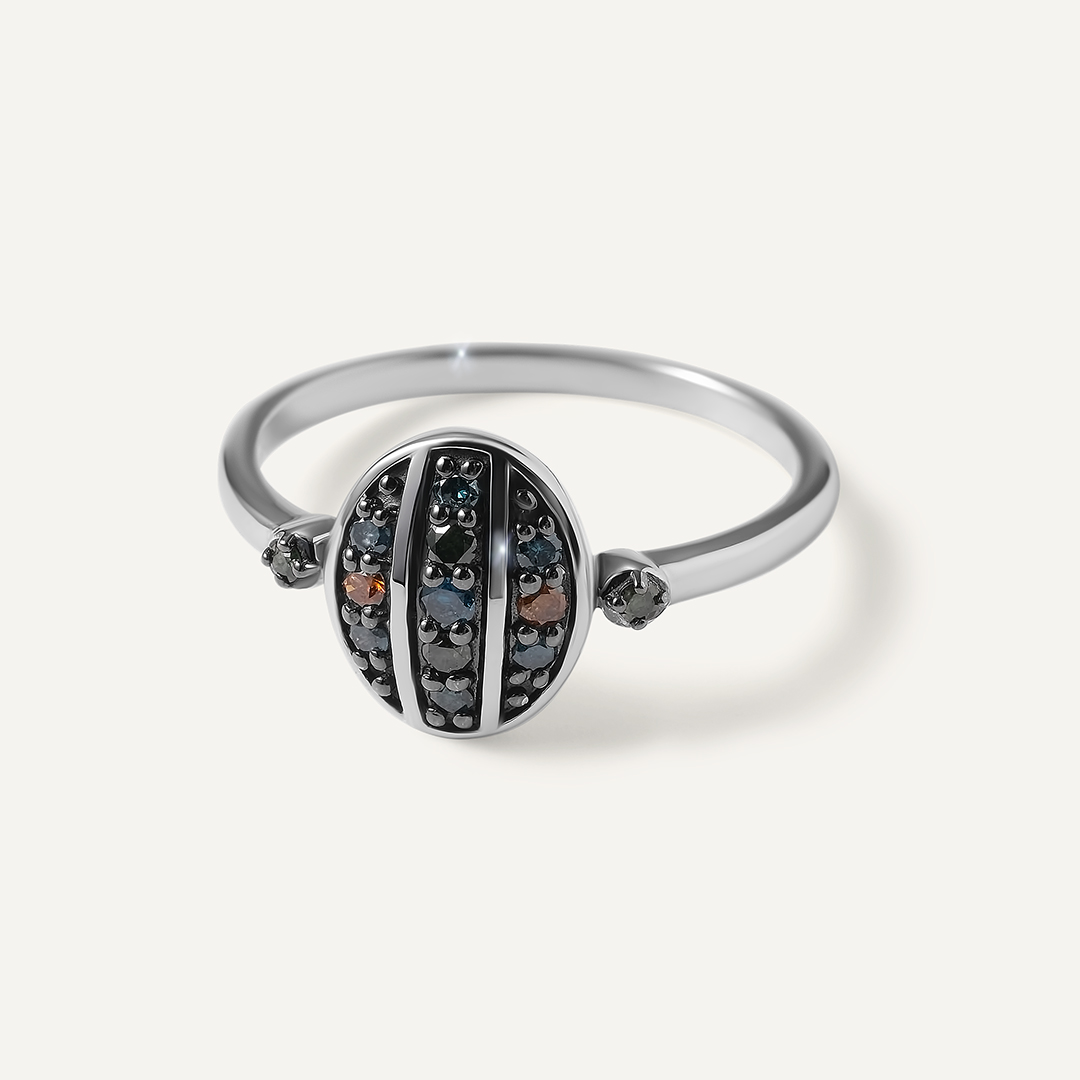 Серебряное кольцо с цветными бриллиантами