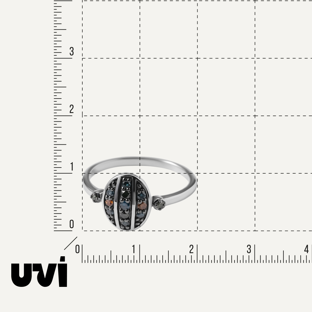 Серебряное кольцо с цветными бриллиантами