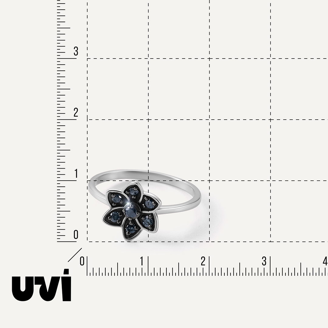 Серебряное кольцо с голубыми бриллиантами "Цветок"