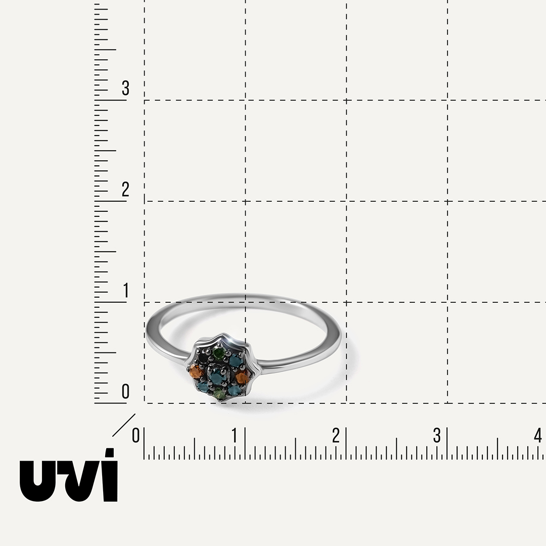 Серебряное кольцо с цветными бриллиантами
