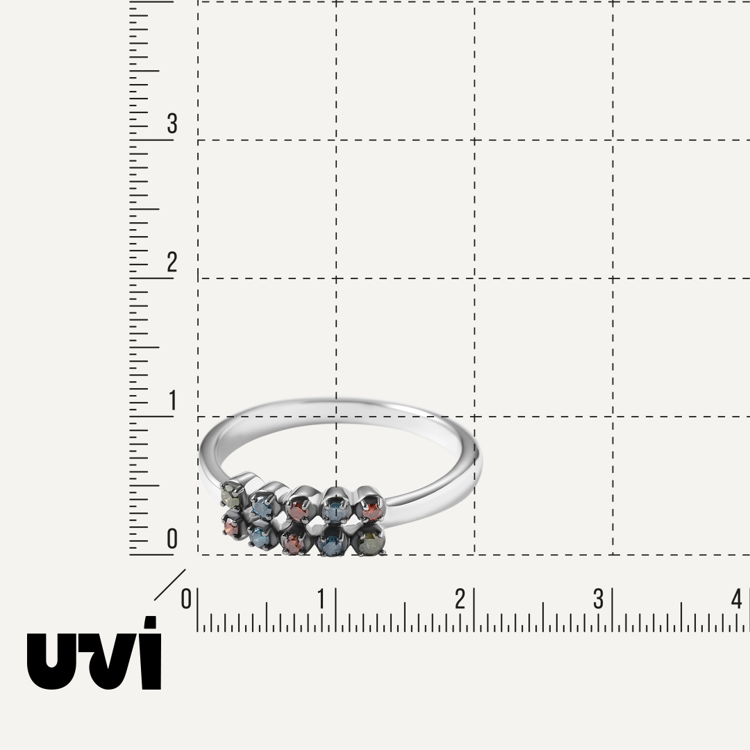 Серебряное кольцо с цветными бриллиантами