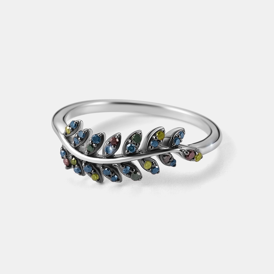 Серебряное кольцо с цветными бриллиантами