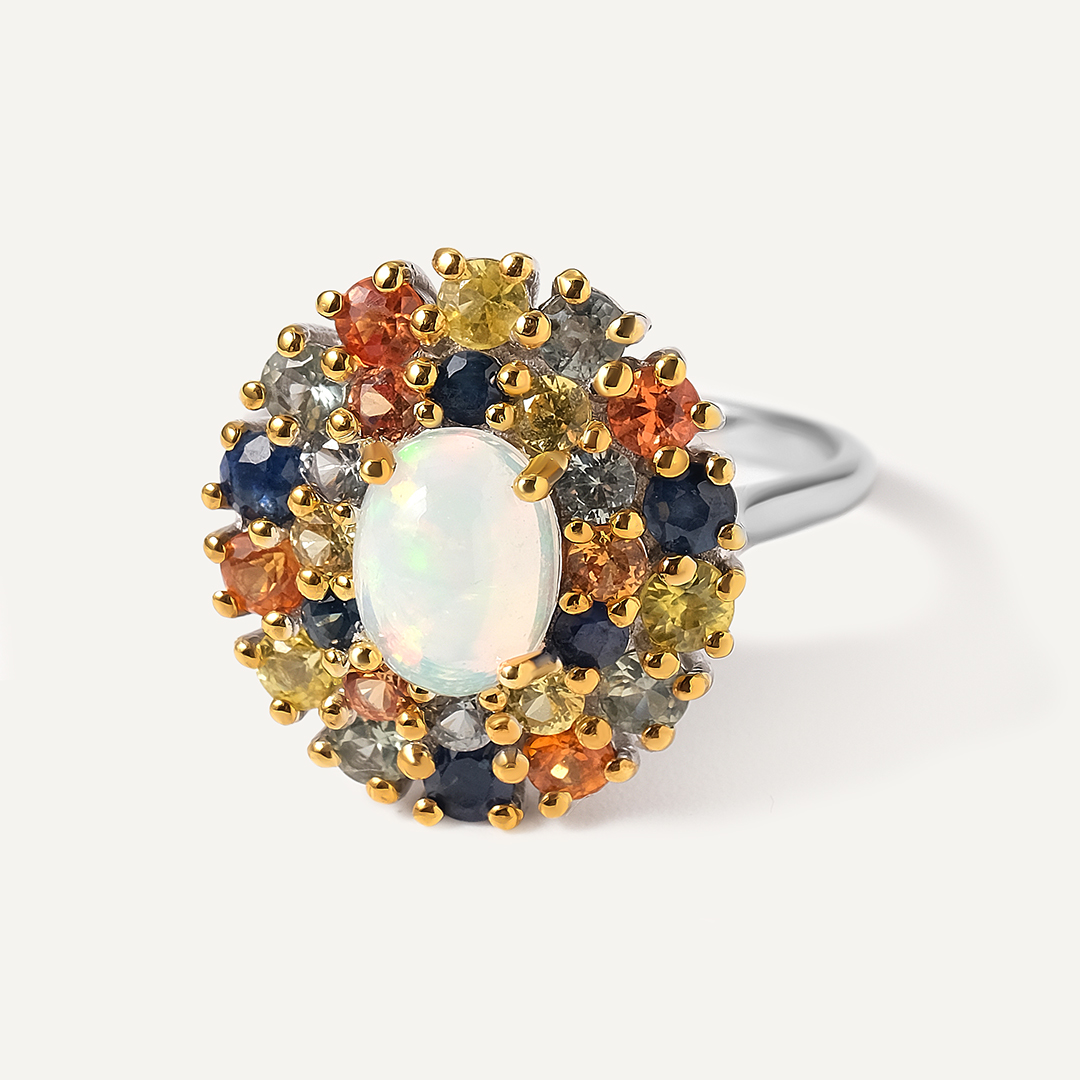 Серебряное кольцо с опалом и мультисапфирами