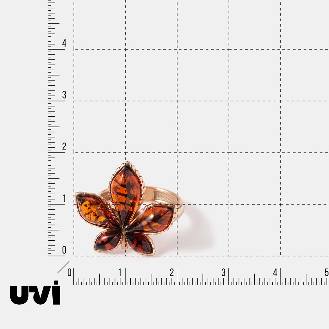 Серебряное кольцо с янтарем "Листок"