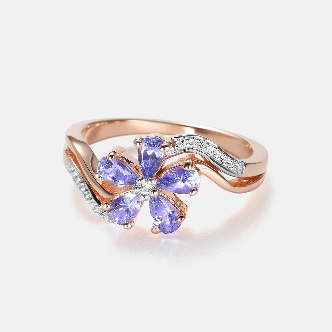 Серебряное кольцо с танзанитами "Цветок"