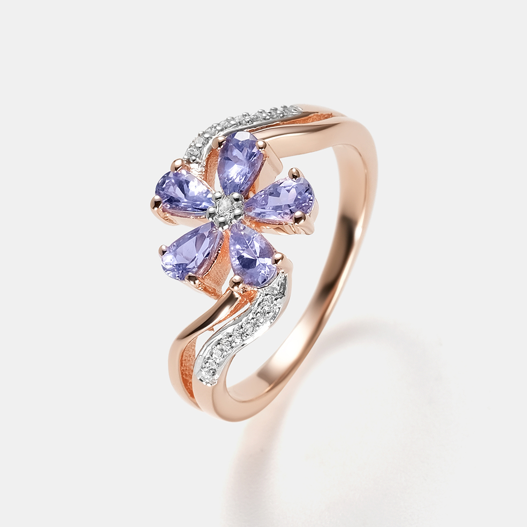 Серебряное кольцо с танзанитами "Цветок"