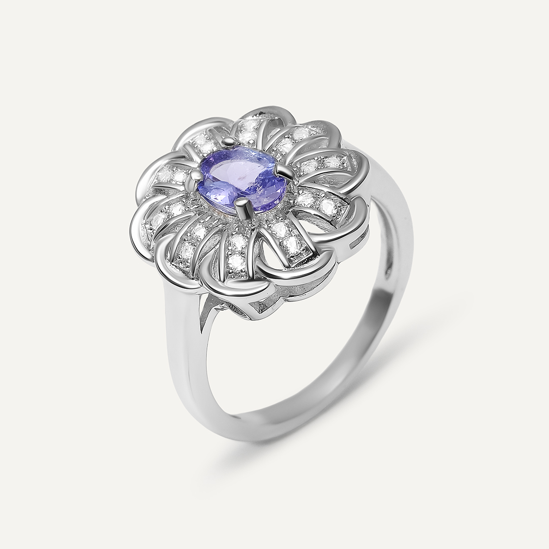 Серебряное кольцо с танзанитом "Цветок"