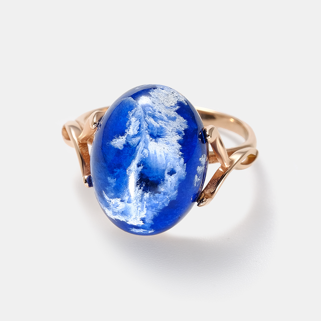 Серебряное кольцо с синим янтарем