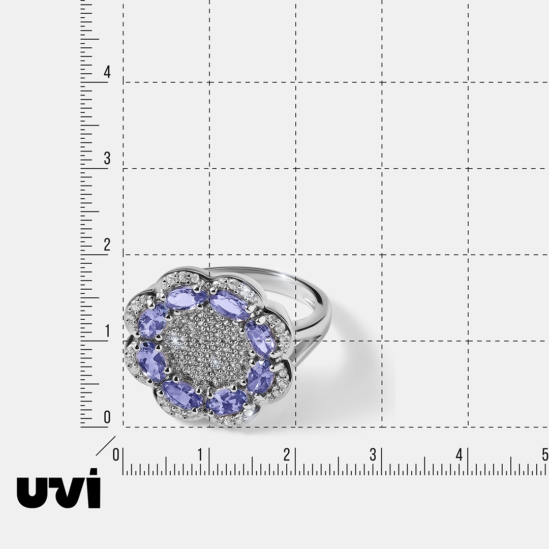 Серебряное кольцо с танзанитами "Цветок"