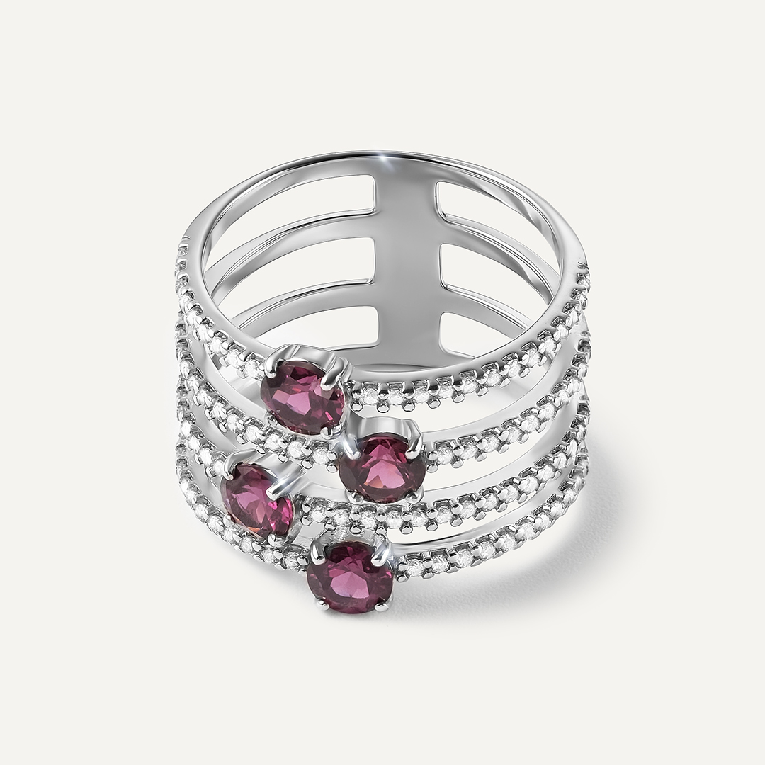 Серебряное кольцо с родолитами