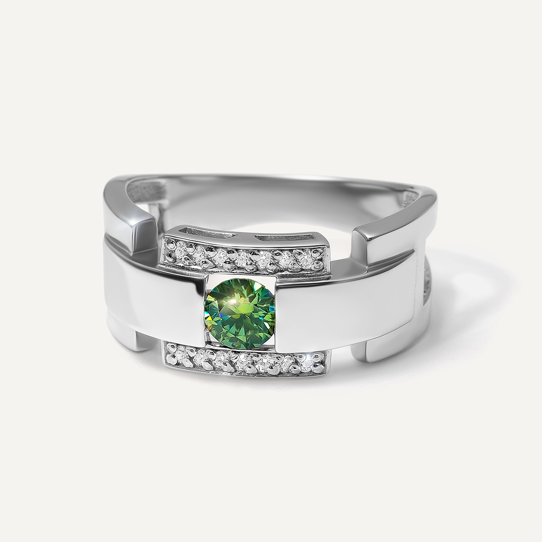 Серебряное кольцо с муассанитом Параиба