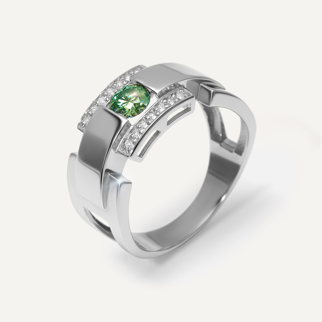 Серебряное кольцо с муассанитом Параиба