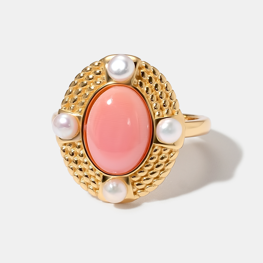 Серебряное кольцо с кораллом и жемчугом