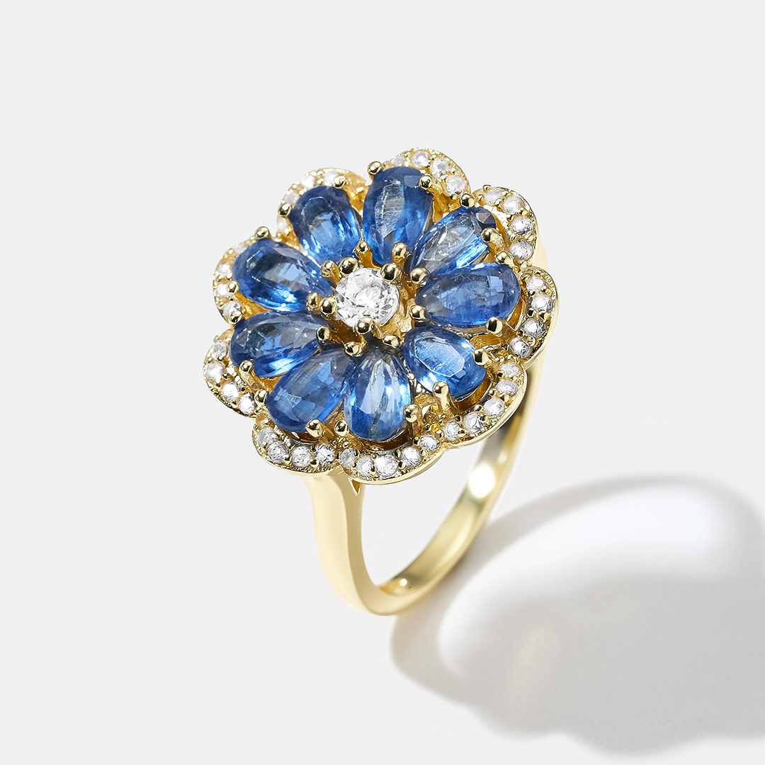 Серебряное кольцо с кианитами "Цветок"