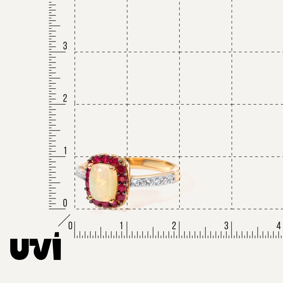 Серебряное кольцо с опалом и рубинами