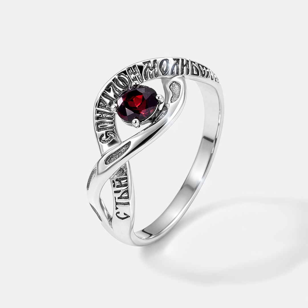Серебряное кольцо с гранатом "Следы Спиридона"
