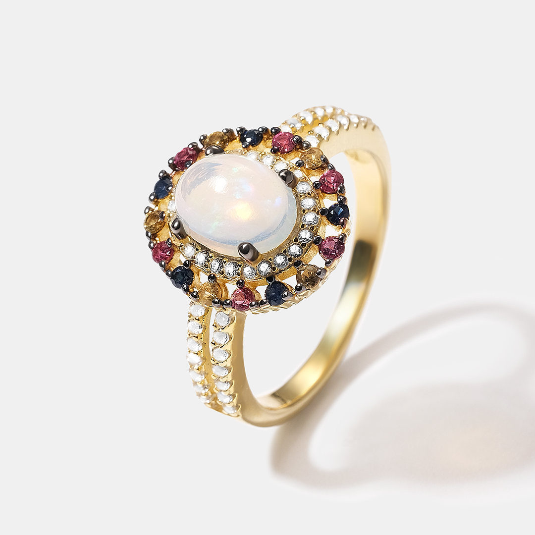 Серебряное кольцо с опалом и мультисапфирами