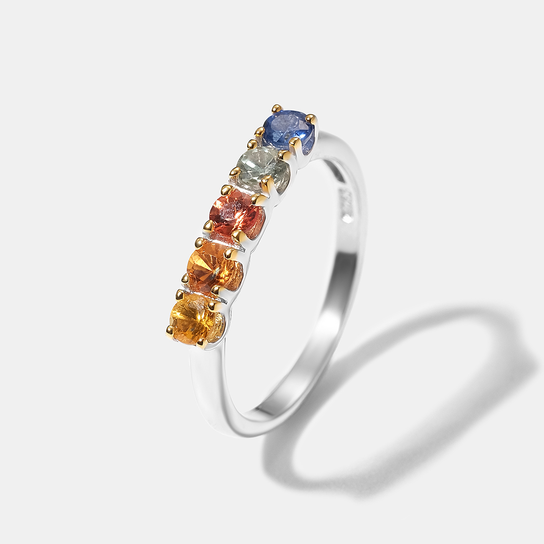 Серебряное кольцо с мультисапфирами
