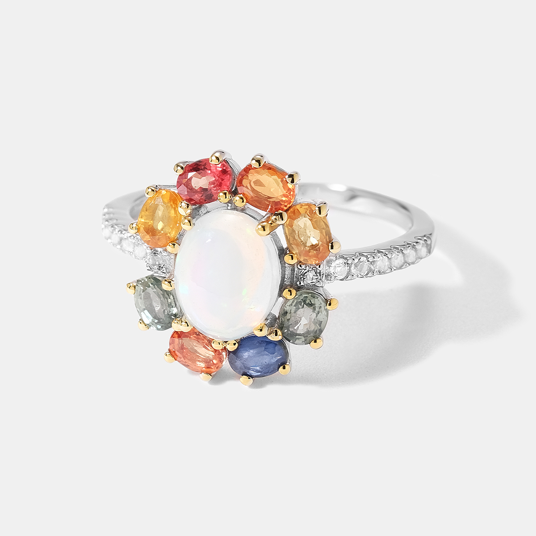 Серебряное кольцо с опалом и мультисапфирами