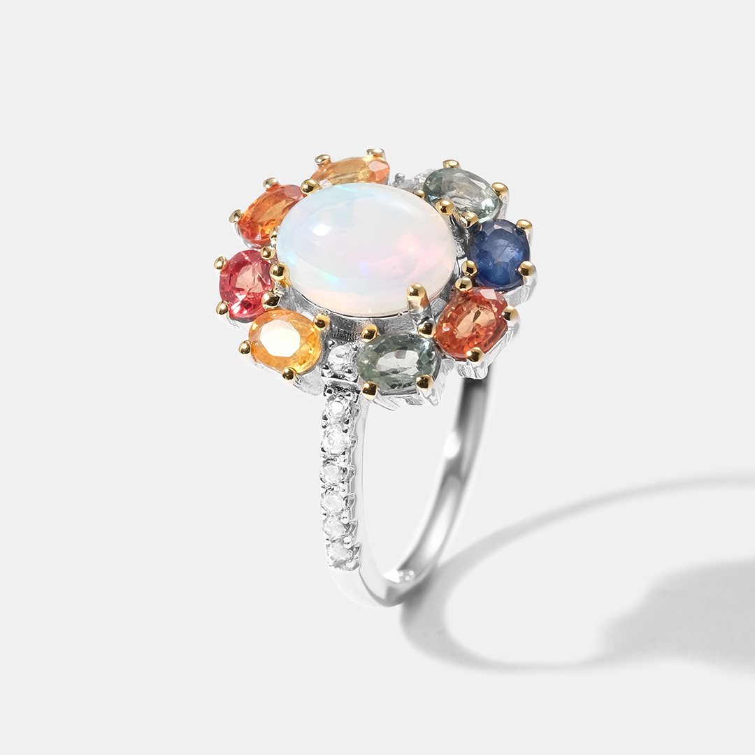 Серебряное кольцо с опалом и мультисапфирами