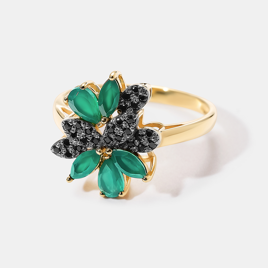 Серебряное кольцо с агатами "Цветок"