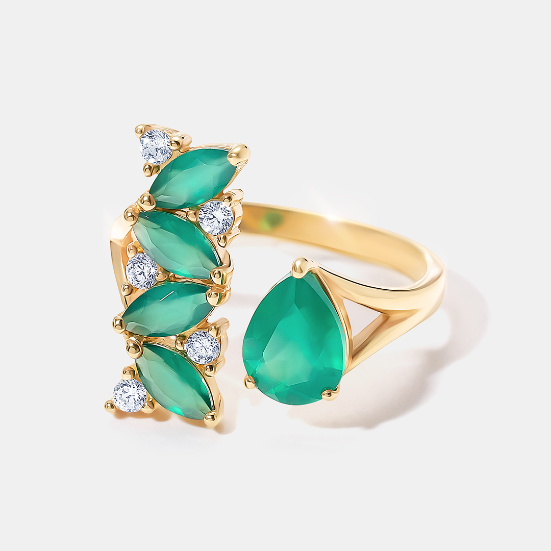 Серебряное незамкнутое кольцо с агатами