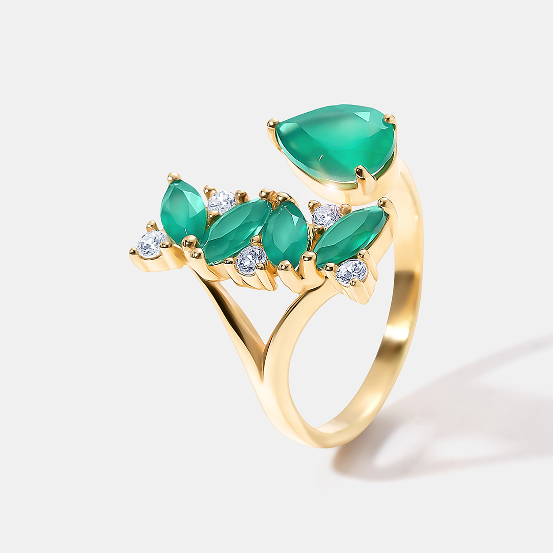 Серебряное незамкнутое кольцо с агатами