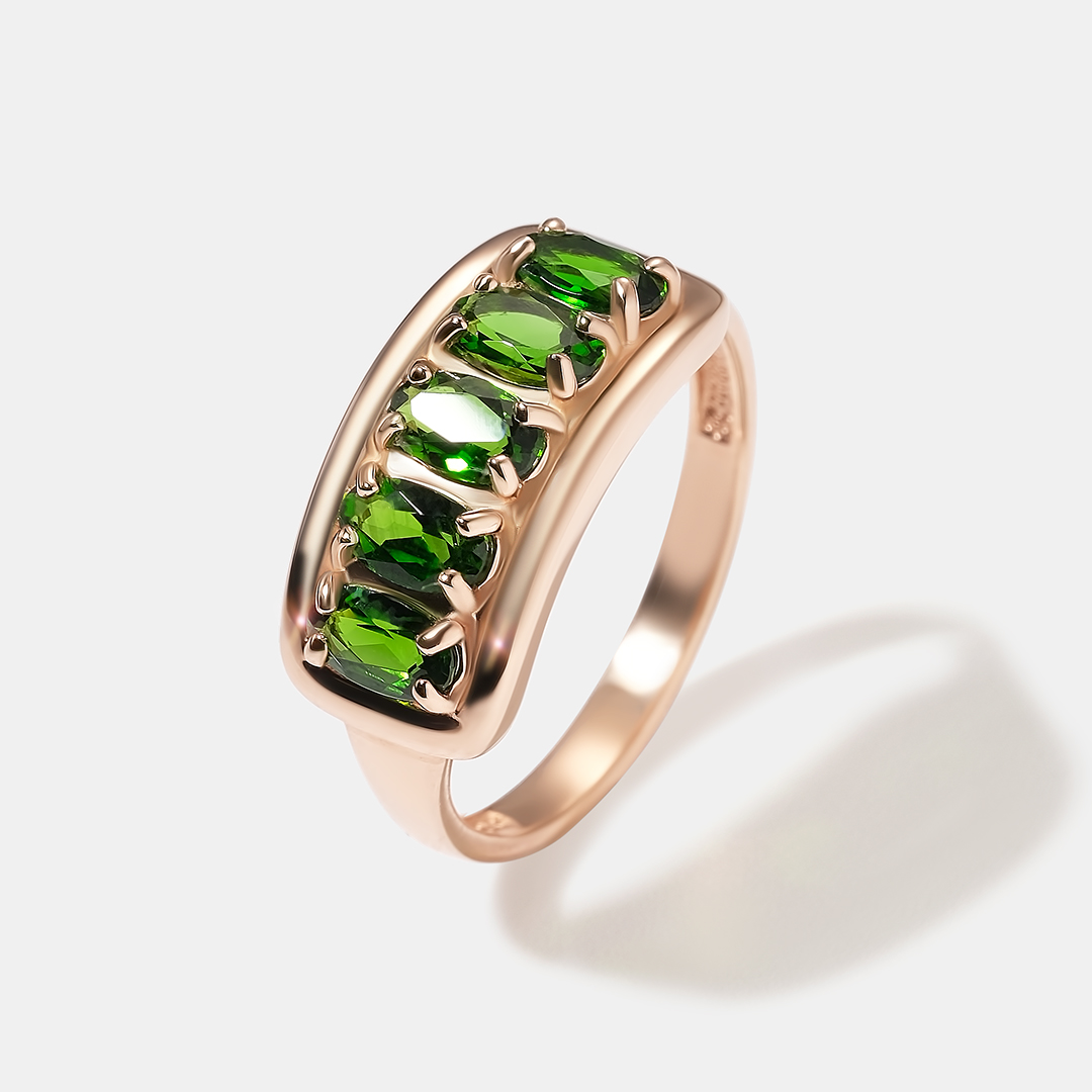 Серебряное кольцо с хромдиопсидами