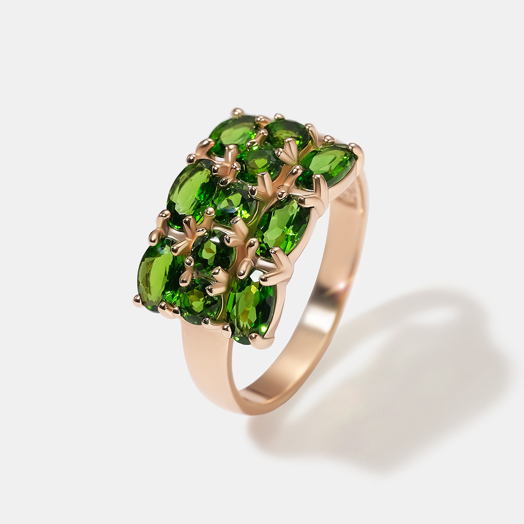 Серебряное кольцо с хромдиопсидами