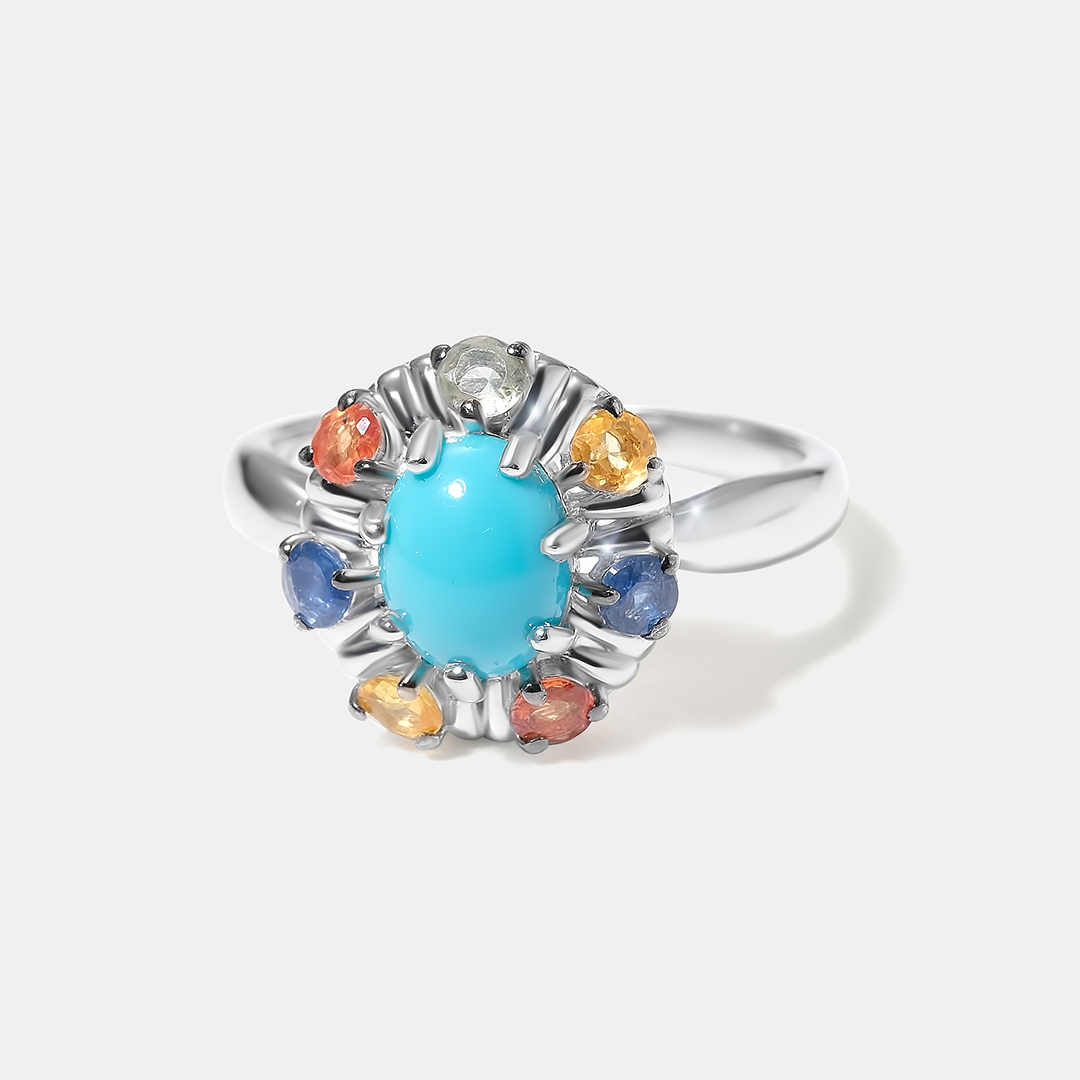 Серебряное кольцо с бирюзой и мультисапфирами
