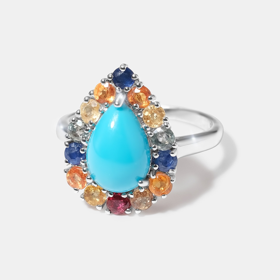 Серебряное кольцо с бирюзой и мультисапфирами